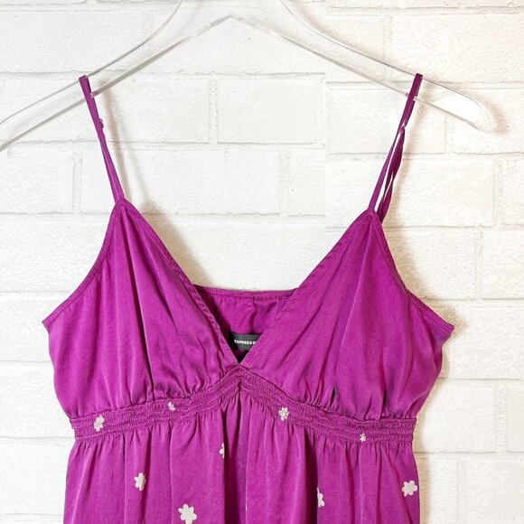 Express Silk Purple & Silver Floral V-Neck Spaghetti Strap Slip Dress Size L - Picture 5 of 7